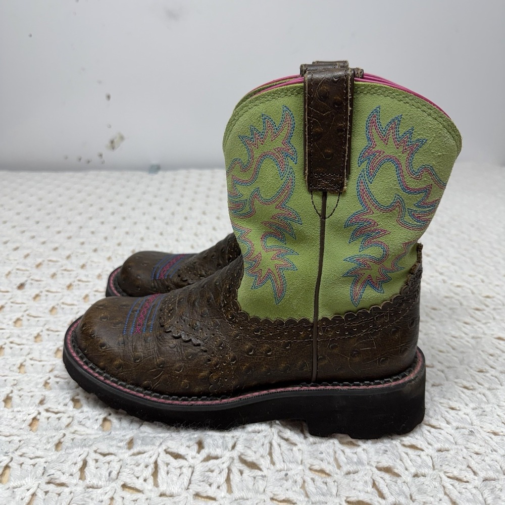 Ariat Fat Baby Western Boots Womens 7.5B Brown Green Pink Leather Style 10012821 - Picture 2 of 13
